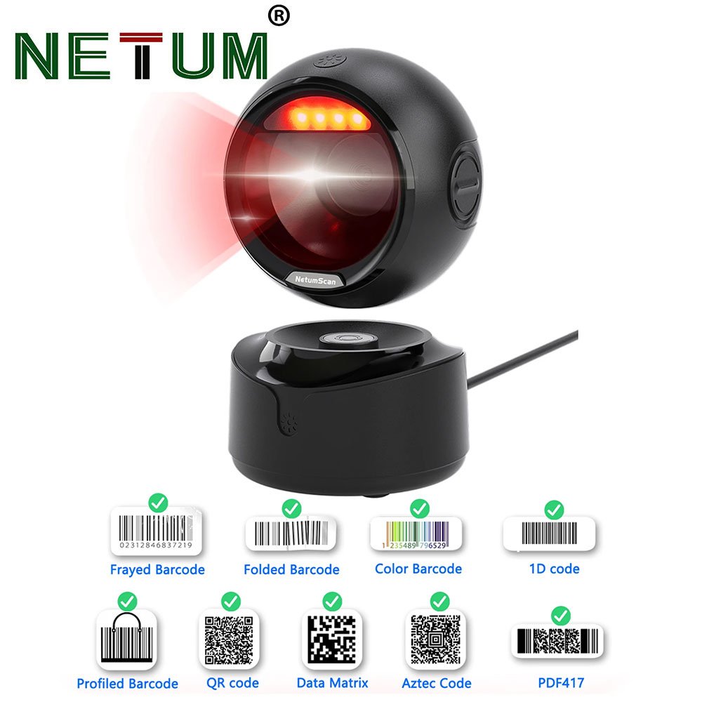 Wireless Barcode Scanner 2D Qr Laser - NETUM-Automatic Omnidirectional Desktop Barcode Scanner, mãos-livres,