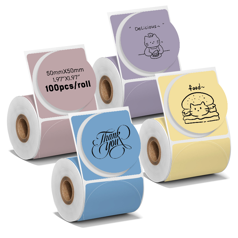 Round Sticker Thermal Labels Colored - 4 Rolos de Etiquetas Térmicas Coloridas
