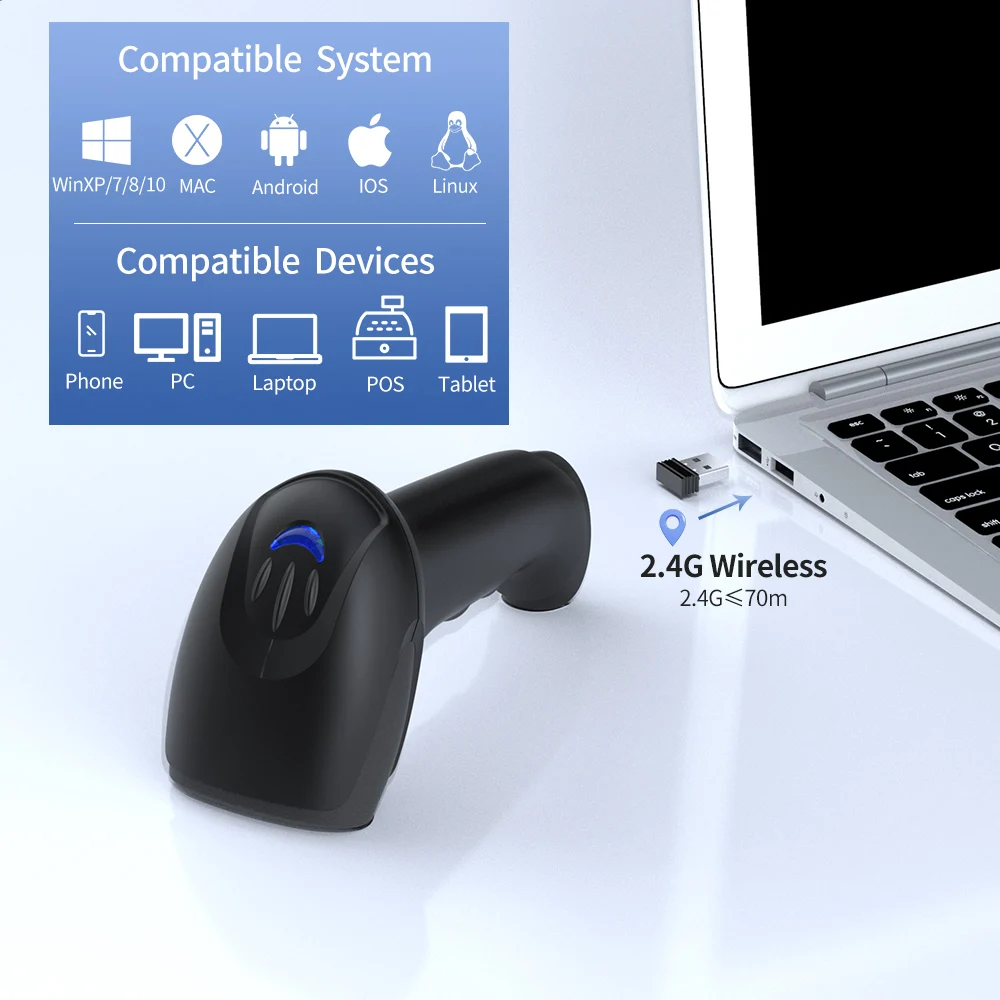 Leitor de Código de Barras Sem - Wireless Barcode Scanner 2D Qr Laser avaliação e preço