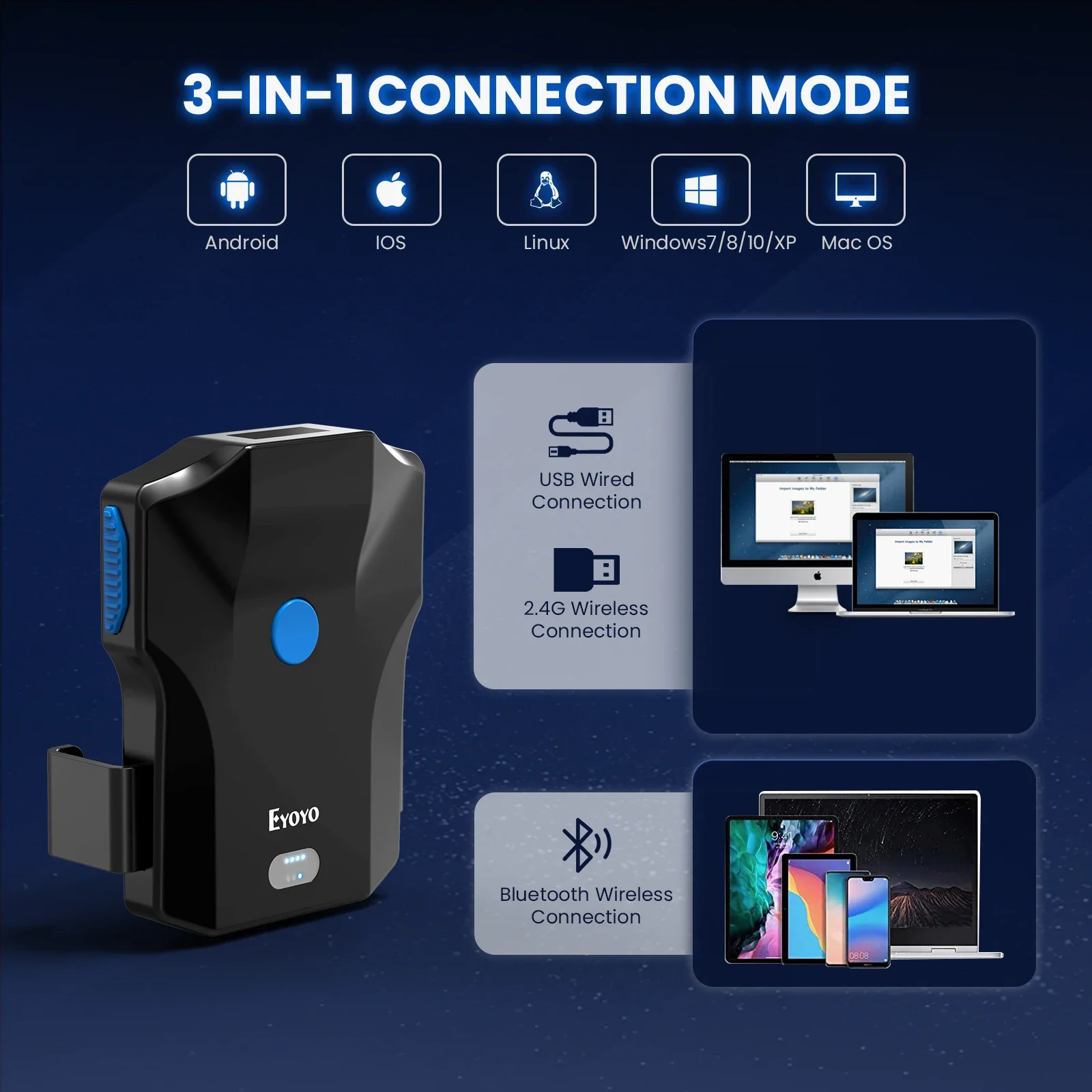 Eyoyo scanner de código de bar - Wireless Barcode Scanner 2D Qr Laser avaliação e preço