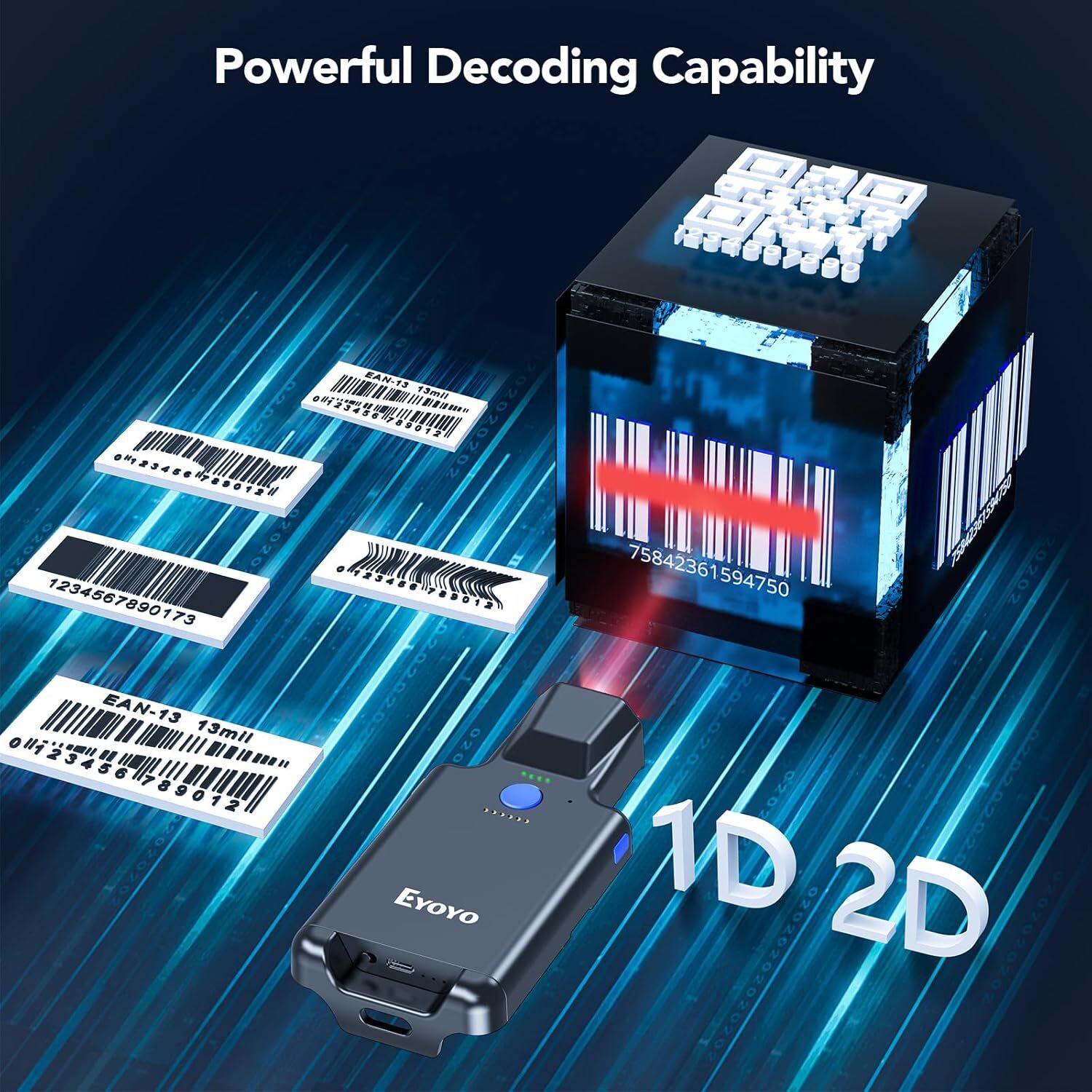 Eyoyo EY 036 plus 2D Scanner d - Wireless Barcode Scanner 2D Qr Laser avaliação e preço
